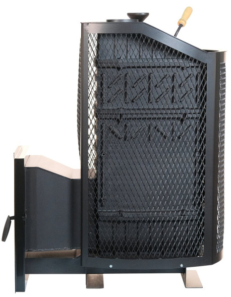 Печь банная чугунная Амур-ПРО с закрытой каменкой. Панорамная дверца (сетка)